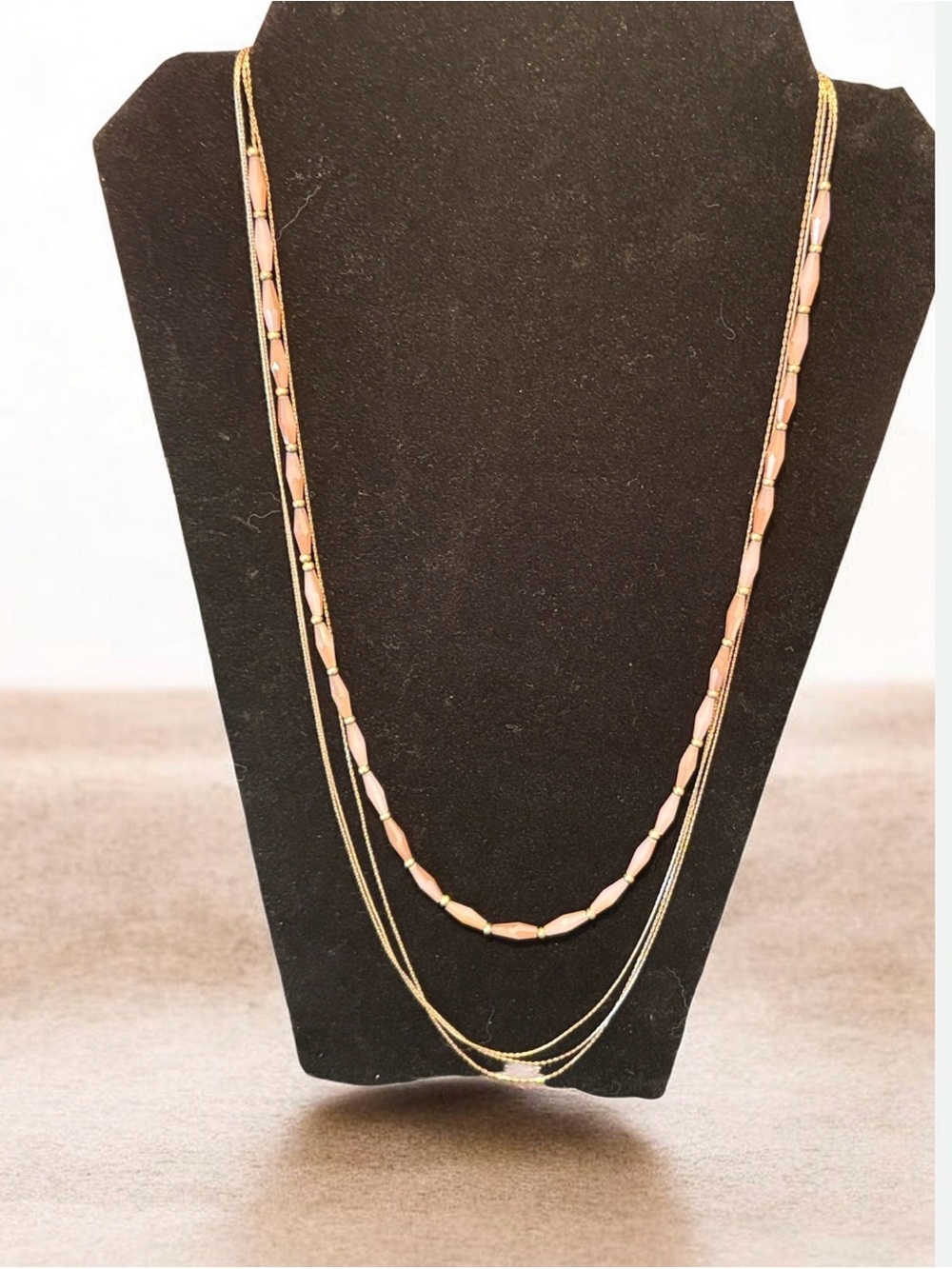 Plunder Gold Multi-Strand Necklace with Pink Beads